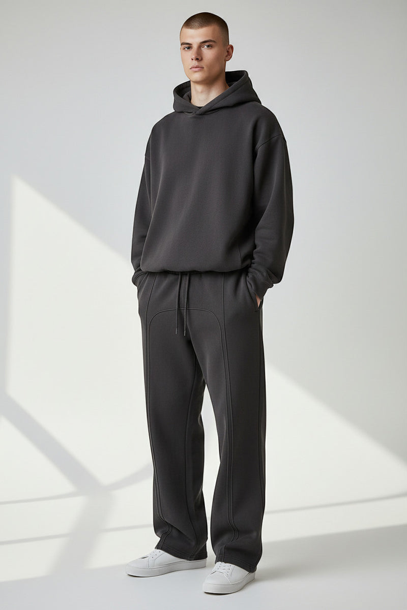 Lumnco dark grey tapered sweatpants with rope drawcord and contrast stitching.