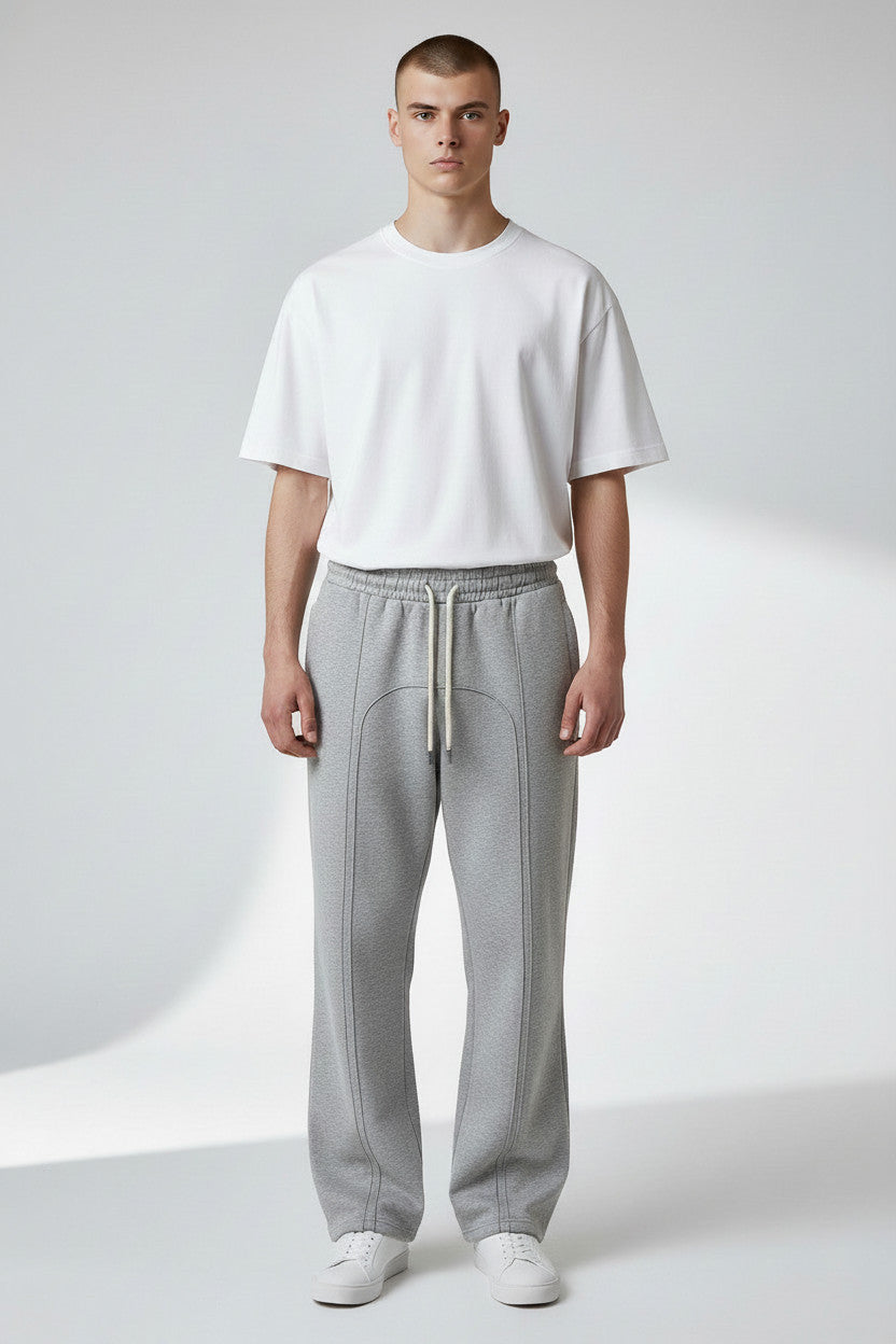 Lumnco grey stretch-woven sweatpants with rope drawcord and tapered silhouette.