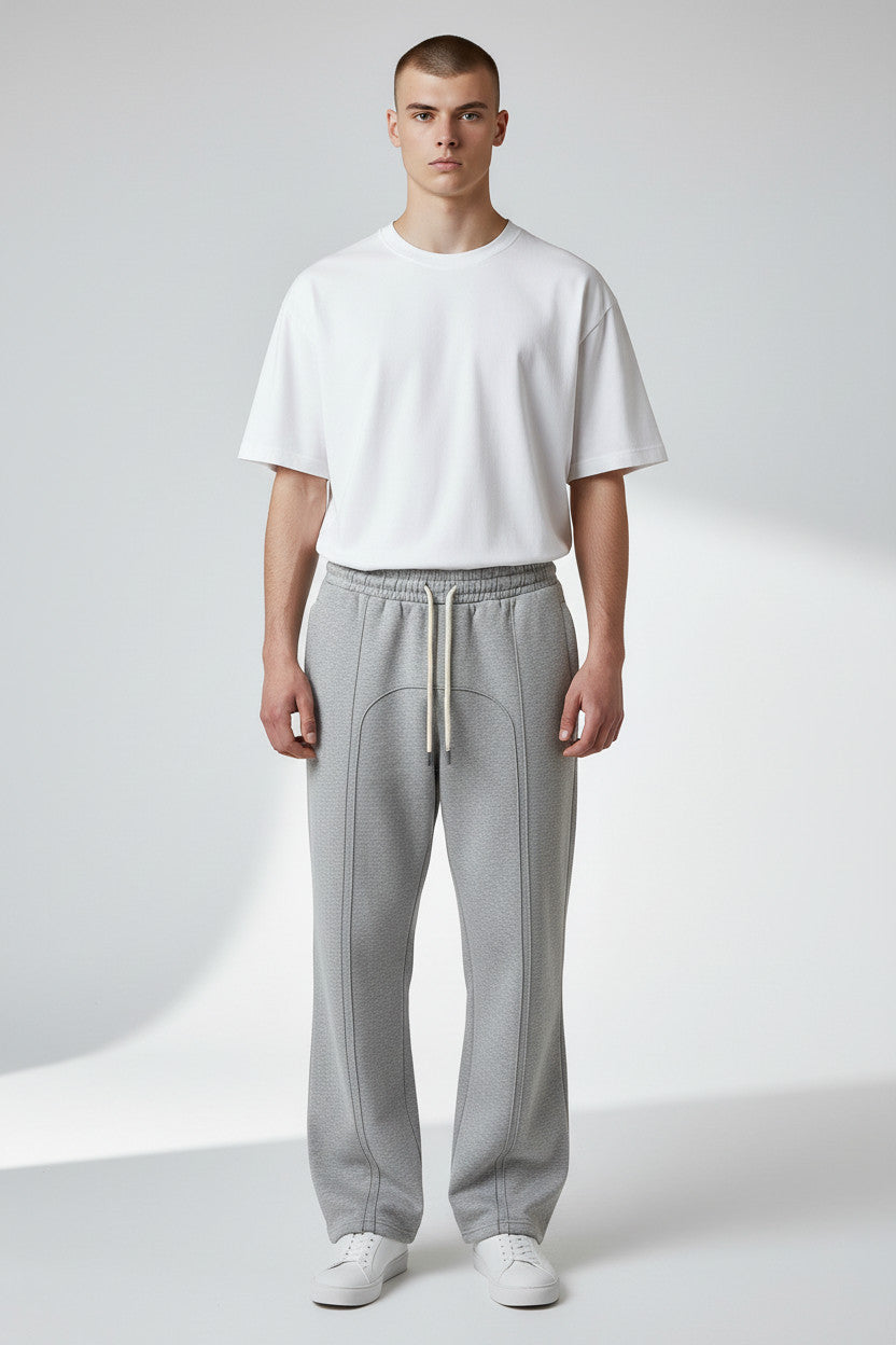 Lumnco grey cotton blend sweatpants with a tapered silhouette, rope drawcord, and clean seam details.